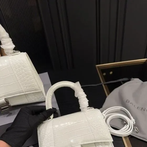 Balenciaga Hourglass Top Handle Bag White Top Handle