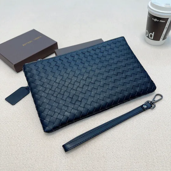 Bottega Veneta Intrecciato Document Case Navy Blue Clutch