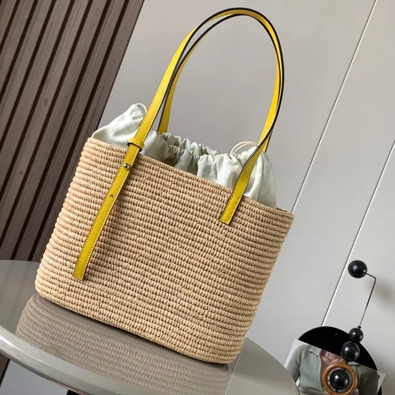 Loewe Square Basket Bag Natural Beige/Lemon Gul Shopperveske