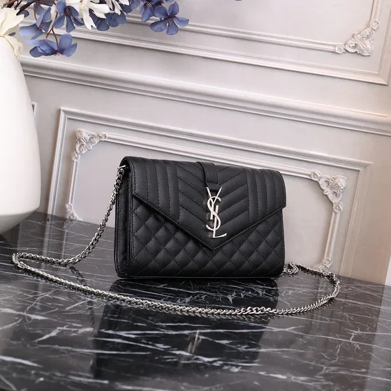 YSL Cassandre Envelope Chain Tegnebog Sort Woc