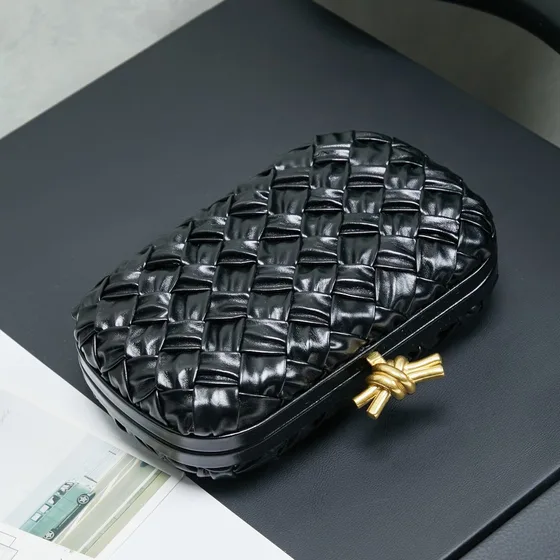 Bottega Veneta Intreccio Knot Clutch Black Clutch