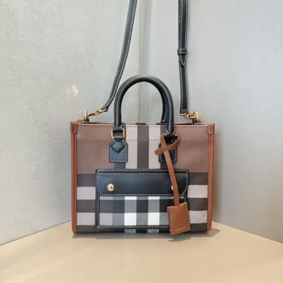 Burberry Check Mini Freya Tote Birch Brown Check Tote Bag