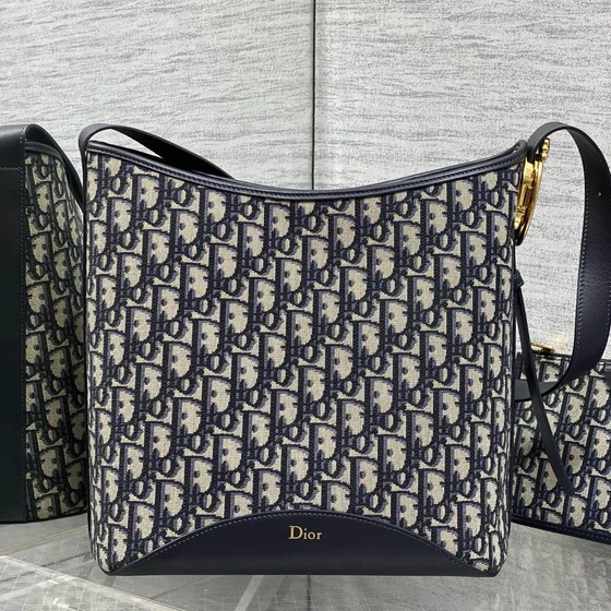 Dior C Est Dior Medium Bucket Bag Beige And Navy Blue Oblique Shoulder Bag