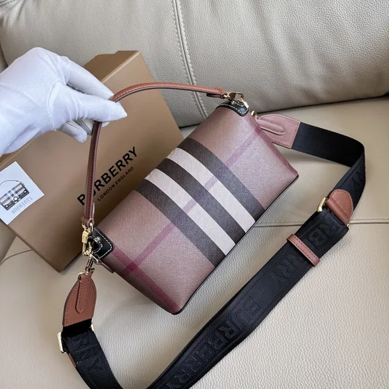 Burberry Check And جلد Crossbody Bag Birch بني Check Crossbody