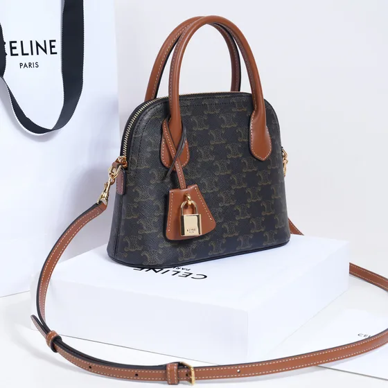 Celine Triomphe Small Dome Bag Kahverengi Üst sap