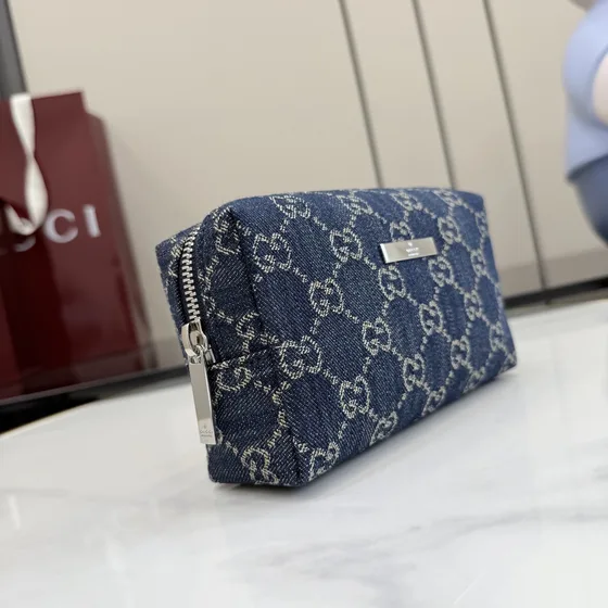 Gucci Gg Denim Cosmetic Pouch Dark Blue Pouch