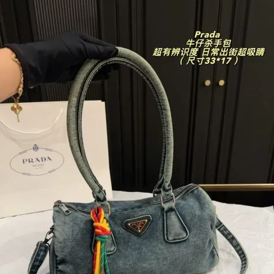 Prada Denim Top Handle Bag Denim Blue 33 17 Top Handle