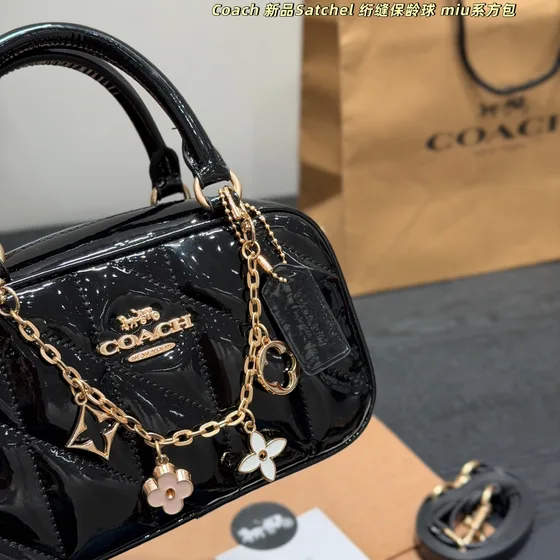 Coach Satchel Quilted Bowling Bag Hitam Top Handle