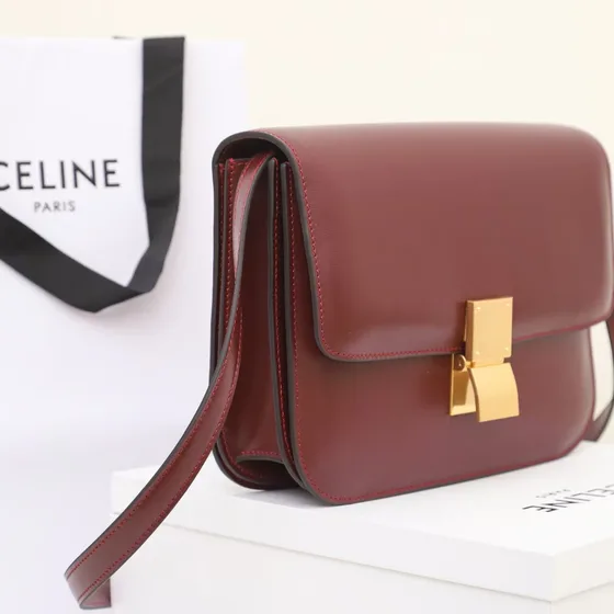 Celine Classic Box Burgundy Shoulder Bag
