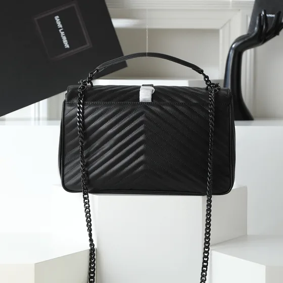 YSL Envelope Large Bag In Mixed Matelassé Grain De Poudre Emboss สีดำ Shoulder Bag