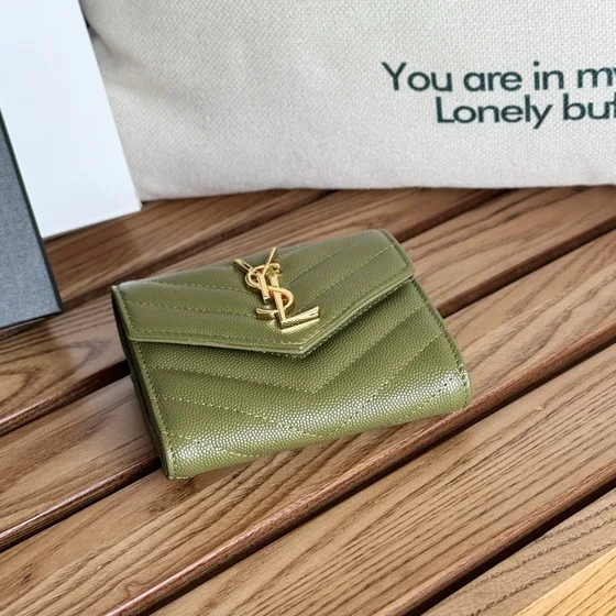 YSL Cassandre Matelassé Card Case Olive Grøn Card Holder