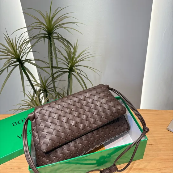 Bottega Veneta Intrecciato Messenger Dark Brown Crossbody