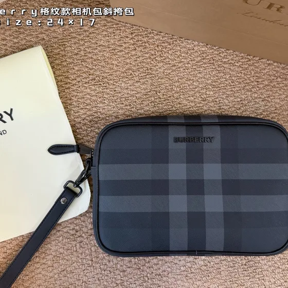 Burberry Check Camera Bag Charcoal Black 24 17 Crossbody