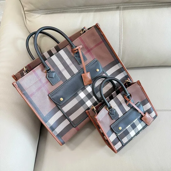 Burberry Freya Tote Birch Marrone Check Borsa tote