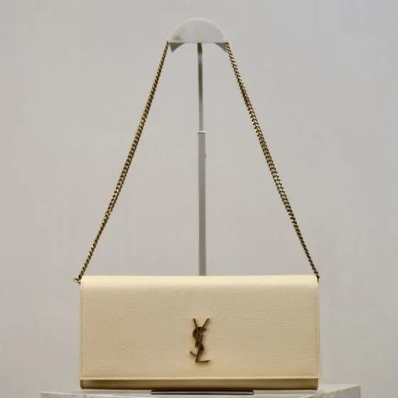 YSL Cassandre Chain Wallet Cream White Woc