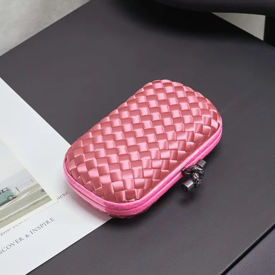 Bottega Veneta Intreccio Satin Knot Clutch Pink Clutch