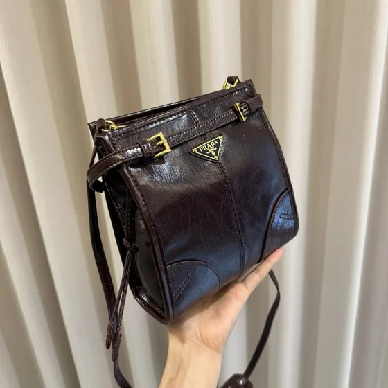 Prada Small Leather Top-Handle Bag Dark Brown Shoulder Bag