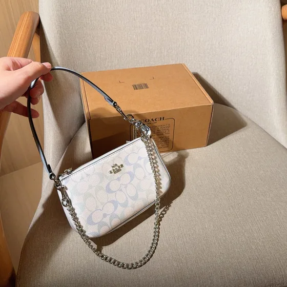 Coach Nolita 19 In Signature Lona Blanco/Light Azul Bolso bandolera