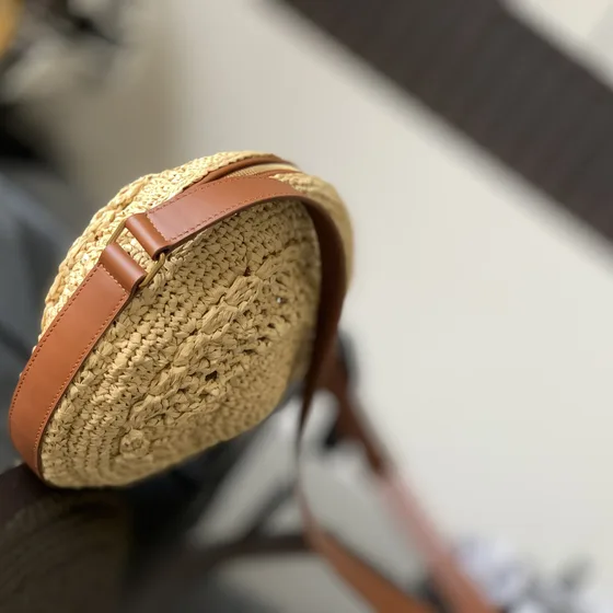 YSL Raffia Round Bolso cruzado Natural Beige/Marrón Crossbody