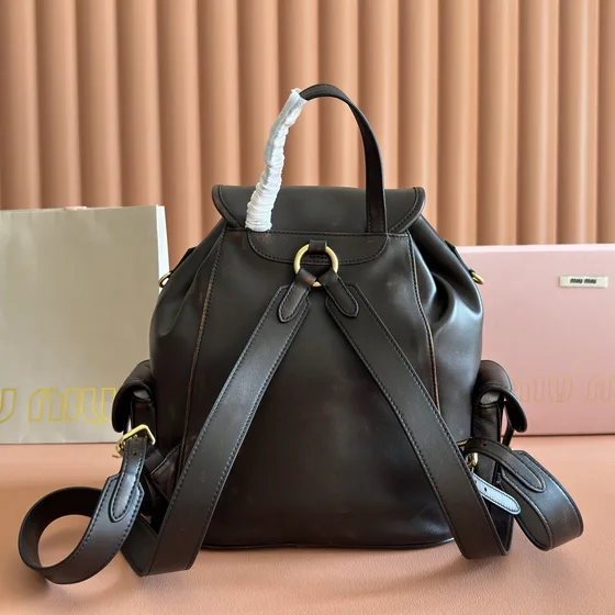 Miu Miu Leather Pocket Backpack Dark Brown Backpack