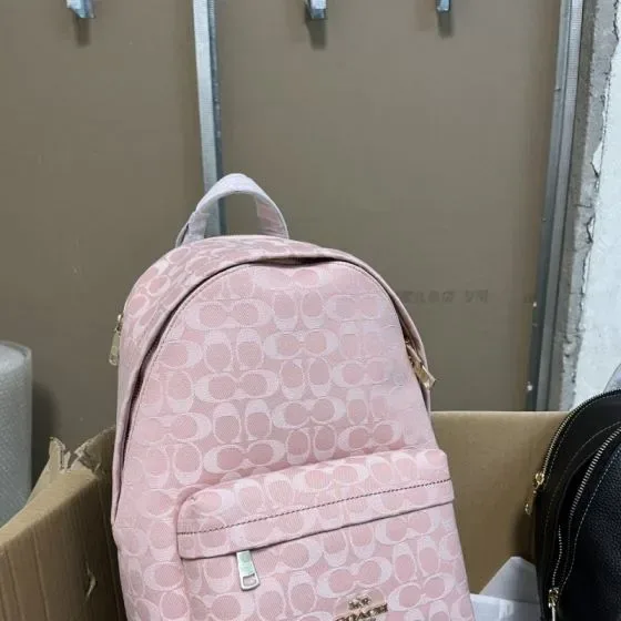 Coach Charlie Backpack In Signature Jacquard Pink Backpack