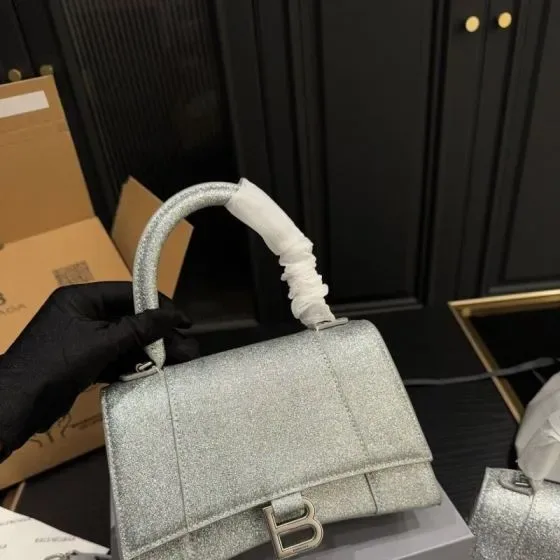 Balenciaga Hourglass Top Handle Bag Silver Top Handle