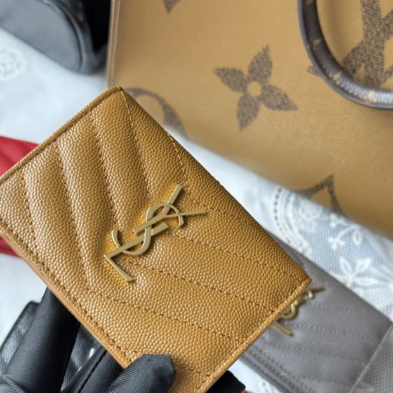 YSL Cassandre Matelassé Card Holder Camel Card Holder