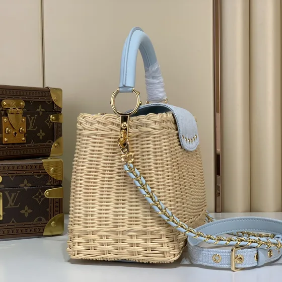 Louis Vuitton Capucines Beige Light Blue Top Handle