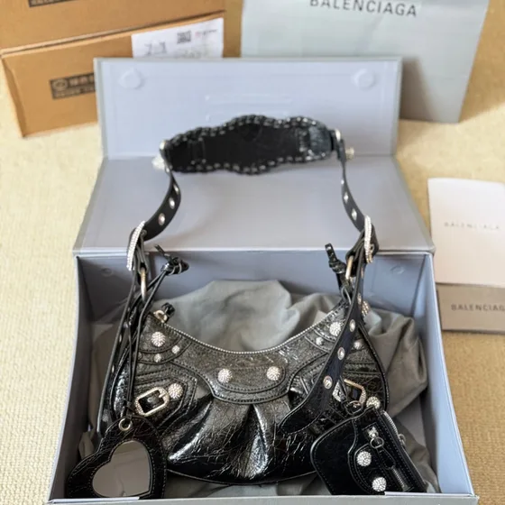 Balenciaga Le Cagole أسود/أبيض Shoulder Bag