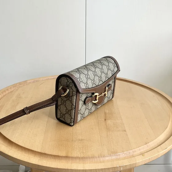 Gucci Horsebit 1955 Mini Bag 699296 Beige Ebony Brown 18 12 5cm Crossbody