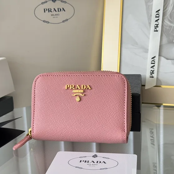 Prada Saffiano Metal Zip Around Card Holder Rosa Card Holder