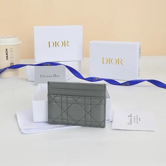 Dior Dior Caro Freesia Card Holder Gray Card Holder