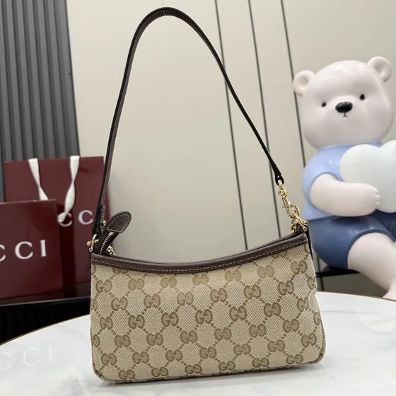 Gucci Gg Парусина Mini Сумка на плечо With Chain Бежевый/Коричневый Сумка на плечо
