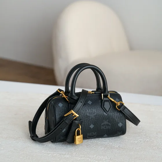 MCM Ella Boston Mini Siyah Üst sap
