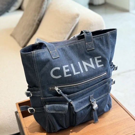 Celine Denim Cargo Tote Dark Blue Denim Tote Bag