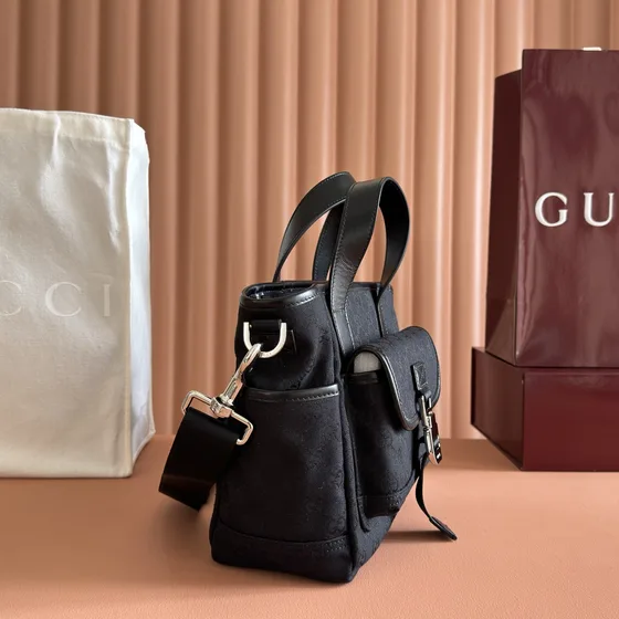 Gucci Gg Lona Messenger Tote Preto Alça superior