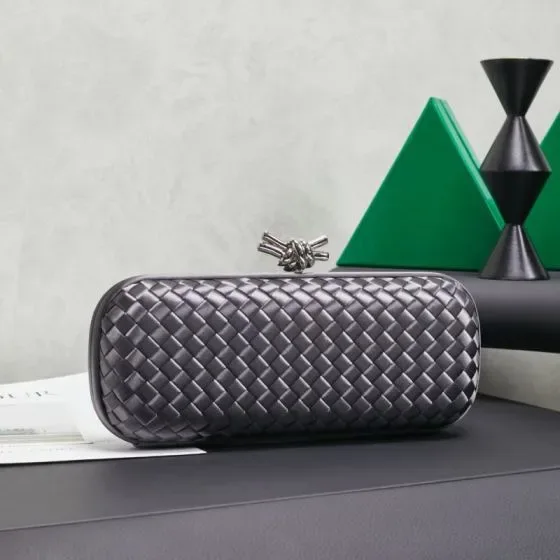 Bottega Veneta Intreccio Impero Knot Clutch Metallic Dark Grey Clutch