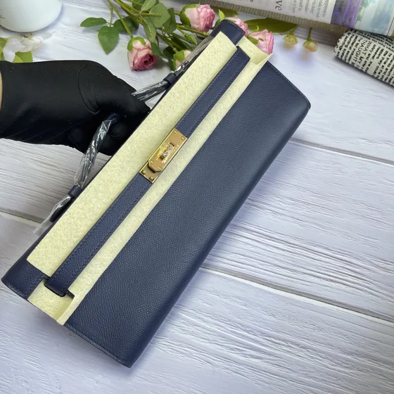 Hermes Kelly Wallet To Go Navy Blue Clutch