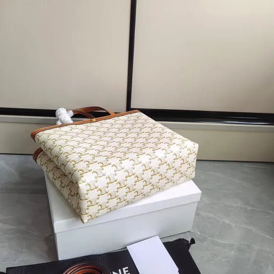Celine Triomphe Hvid/Brun Shoppertasketur