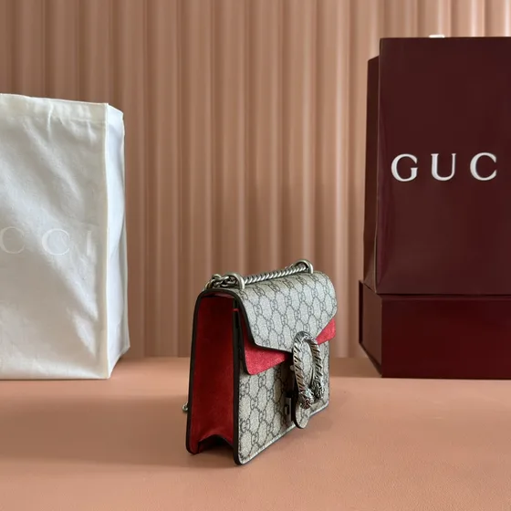 Gucci Dionysus Gg Supreme Bolso bandolera Beige/Rojo Bolso bandolera