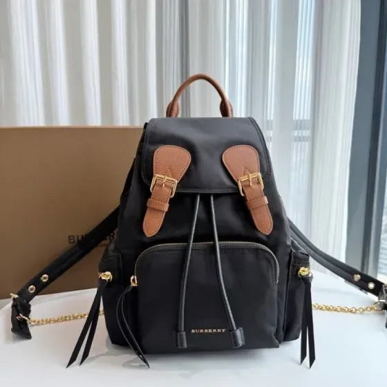 Burberry The Medium Rucksack Backpack In Technical Nylon And Leather Black Brown Backpack