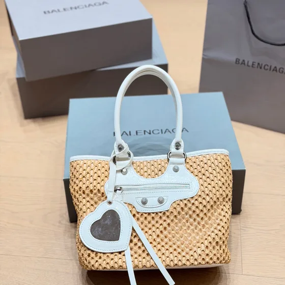 Balenciaga Le Cagole Mini Tote Bag Beige White Top Handle