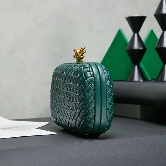 Bottega Veneta Intreccio Knot Clutch Emerald Green Clutch