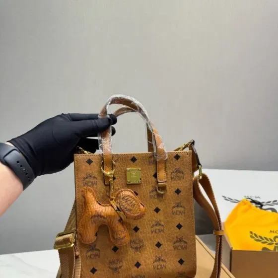 MCM Aren Visetos Tote Mini Cognac Tote Bag