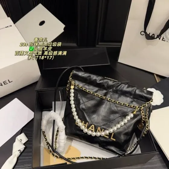 Hermes 23S Pearl Mini 22 Bag Black 18 17cm Hobo