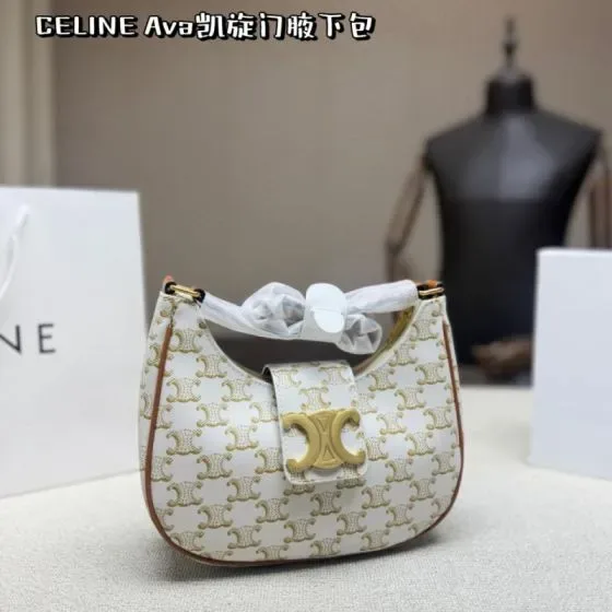 Celine Ava Triomphe White Hobo