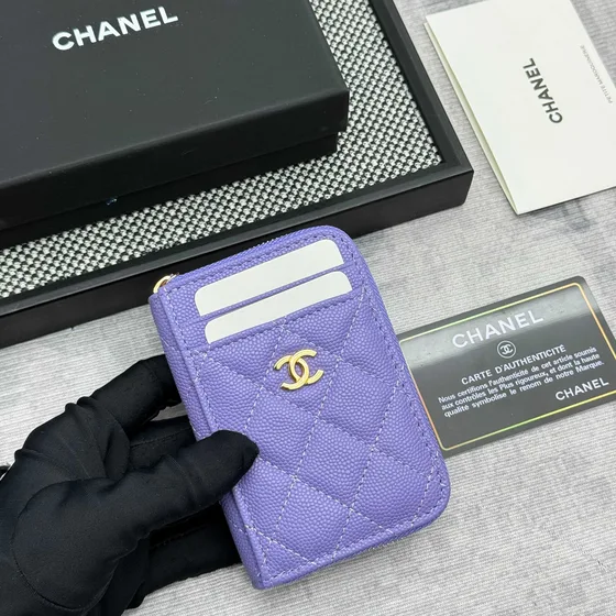 Chanel Zip Card Holder Purple Card Holder