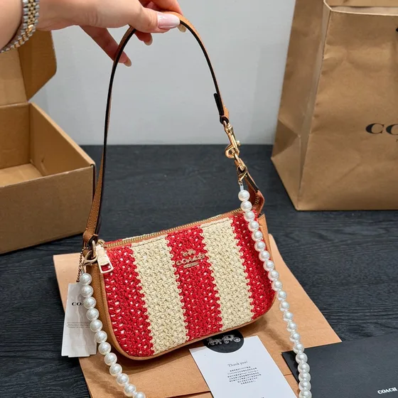 Coach Nolita 19 Red Beige Shoulder Bag