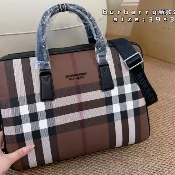 Burberry Check Briefcase Dark Birch Brown Check 39cm Top Handle