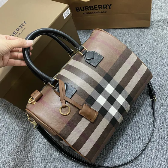 Burberry Check Bowling Bag Brun Topphandtag